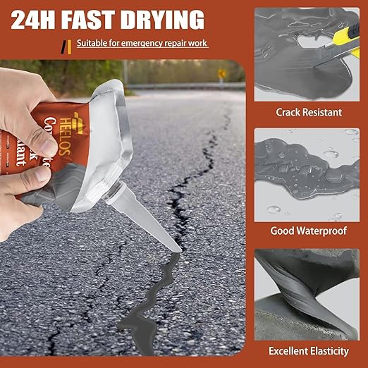 Concrete Crack Filler 2Pack Grey, Self Leveling Cement Crack Sealant, High Elasticity Concrete Crack Filler Repair Sealer, Waterproof Caulking Glue for Driveway, Patio, Sidewalk, Garage Floor Repair