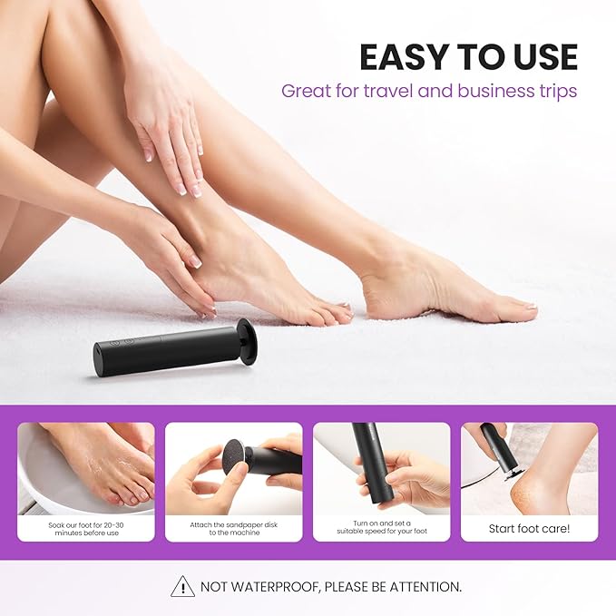 Electric Foot Callus Remover, 2 in 1 | 6 Speed Adjustable Foot File Nail Grinder with Sandpaper Disks, Professional Sander Pedicure Tool for Feet Dead Skin, Self Care Gifts for Women Mom Lover Friends