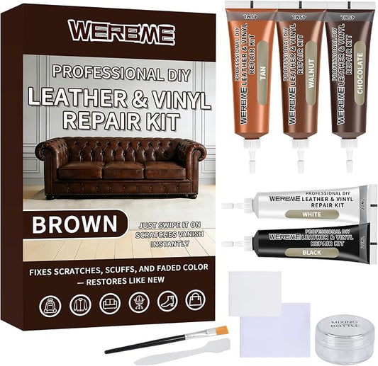 Leather & Vinyl Repair Kit, DIY Color Repair for Cracks,Scratches, Brown | Blendable Colors; Flexible Formula; Strong Adhesion; Smooth Finish; Fast Drying; Long-Lasting Repair
