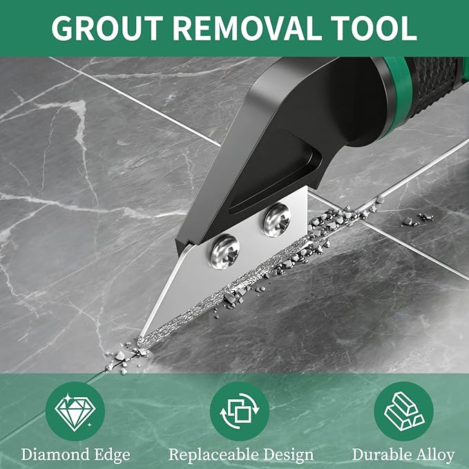 6 in 1 Caulking Tool & Caulk Remover Tool Kit with Dual-End Multi-Function Handle – Grout Removal Tool & Scraper for Bathroom, Kitchen, Tile Sealing