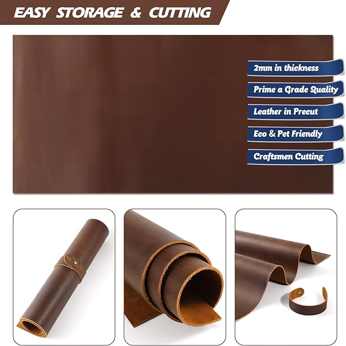 RingSun Genuine Leather Sheets for Leather Craft 12''X12'' Full Grain Leather for Tooling Craft Sewing (2mm), Dark Brown