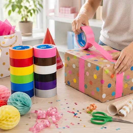 Colored Duct Tape 12 Rolls, 1 in x 10 yd, Rainbow Tape for DIY Crafts | Strong Adhesive, Easy Tear, Waterproof for Packing, Repairs, Color Coding, Home, School & Office