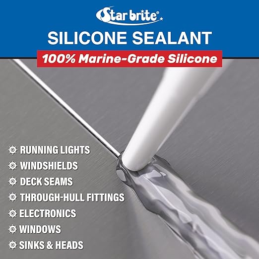 STAR BRITE Marine Silicone Sealant - Waterproof, Durable, UV Resistant, for Fiberglass, Metal, Wood, Glass, Ceramic & More - Black, White, and Clear