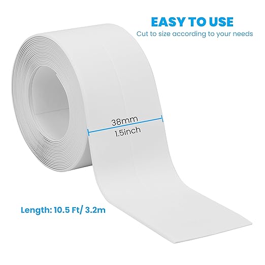 Caulk Tape 2 Rolls Self Adhesive Waterproof White Sink Caulking Sealant Tape, Bathroom Caulk Strip for Bathtub, Toilet, Countertop, Sink, Shower, Backsplash (White,1.5" x10.5Ft)