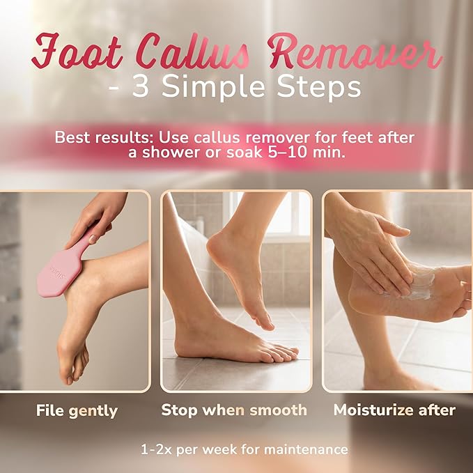 SILKLE Nano Glass Foot File - Silicone Foot Callus Remover for Feet and Cracked Heels - Heel Scraper for Dead Skin - Ergonomic Foot Scrubber & Exfoliator for Shower with Non-Slip Grip - Pink