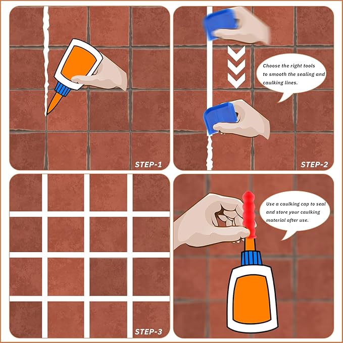 5 pcs Caulk Tool Kit and 40 pcs Caulk Cap, VEINARDYL Silicone Sealant Finishing Tool Grout Scraper Caulk Removal Tool for Floor Sink Joint, Caulk Saver Cap Caulk Tube Sealer Caps for Sealing