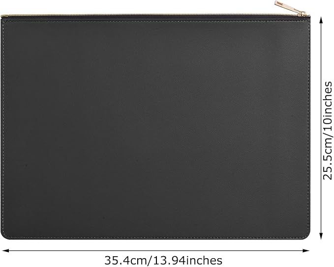 PU Leather A4 File Folder Zipper Document Holder Envelope Folder Case for Receipt Contract (2, Black&Orange)