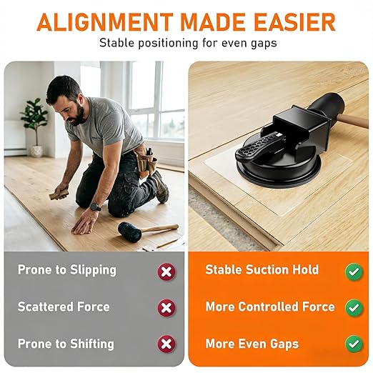 Floor Gap Fixer Tool – Fix Floor Gaps in 2 Steps, 5 Sticky Pads for Textured Floors, 110 lbs Impact Resistance, Professional Plank Puller for Smooth Surface Wood Tile Hardwood Floor Gaps