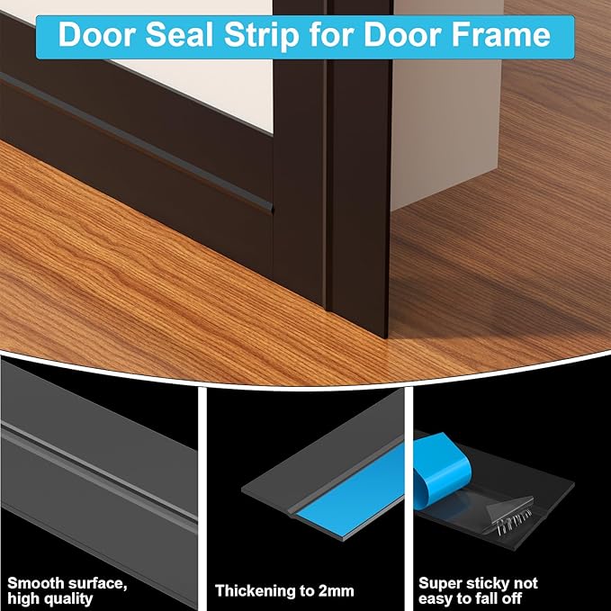 Thickened Weather Stripping Door Seal, Gap Seal for Frame and Gaps Draft Stopper,Glass Shower Door Sweep, Black, 20 Feet x 2 Inch