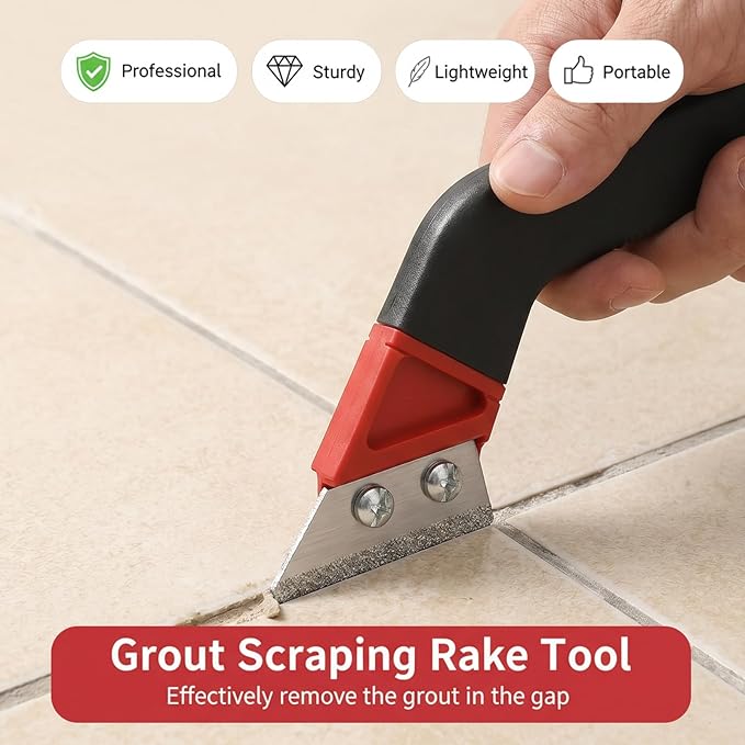 Skrfren Caulking Tool Kit, 4 Pcs Caulk Remover Tools, 1 Pcs Grout Removal Tool, 2 Replacement Blades for Floor Gaps, Bathroom, Kitchen, Tile Gaps