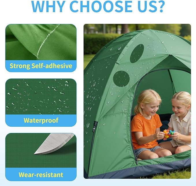 Waterproof Nylon Fabric Repair Tape Tent Repair Kit, 4pcs Outdoor Gear Tenacious Fix Tape, Self-Adhesive Fabric Patches for Clothes, Down Puffer Jacket, Tent, Sleeping Bag, Backpack, Green