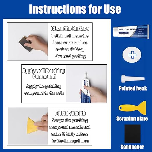 Drywall Repair Kit with Scraper, 2026 Upgrade Quick Drying Wall Mending Agent, Waterproof Wall Crack Filler Paste for Nail Holes, Cracks, Scratches & Graffiti, DIY Home Wall Repair Supplies(250g)