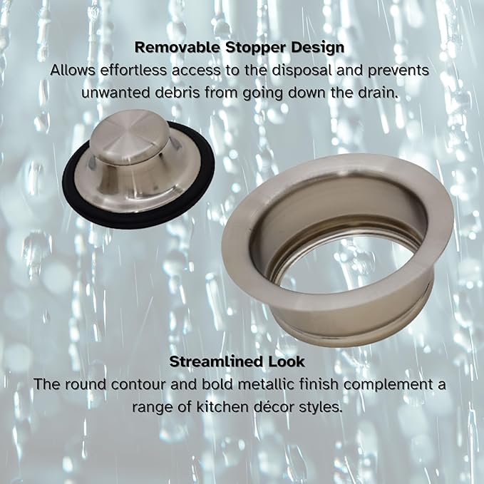 Westbrass D2089-20 4-1/4" Kitchen Sink Waste Disposal Drain Flange and Stopper, Stainless Steel