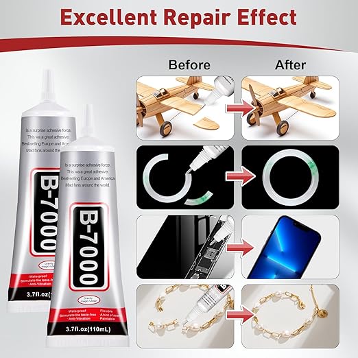 3 PCS 110ml B7000 Glue Clear with Precision Tip, Bedazzling Glue, Rhinestone Glue Set, Craft Glues with 5-Point Pen Tool, Crayon, and Tweezers, Craft Glue is Used for Nails, Jewelry, Shoes