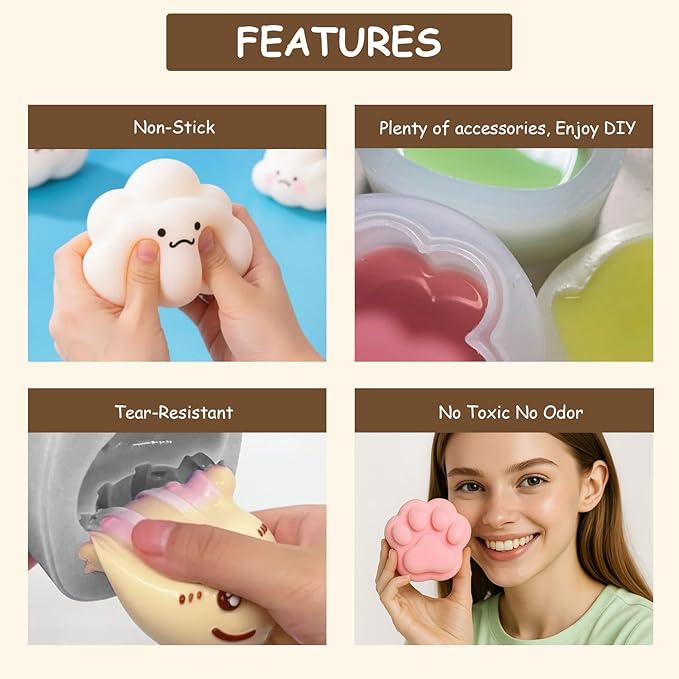 GDDP Taba Squishy Kit, DIY Squishy Making Set with 17.6 oz Liquid Silicone, Animal Molds, Color Pigments, Flocking Powder and Tools, Make Your Own Soft Toys Craft Gift for Teens & Adults