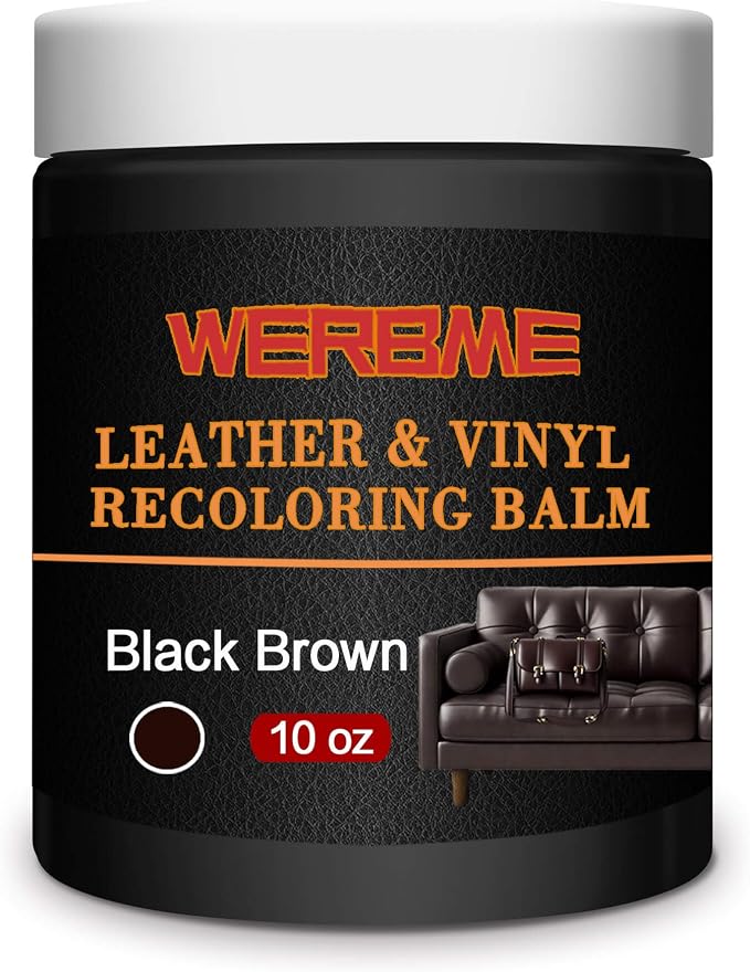 Leather Recoloring Balm & Color Restorer, Black Brown, 10 OZ | Restore Faded Leather Color, Cover Scratches & Scuffs. Easy DIY Application for Furniture, Sofa, Car Seats, Bags & Shoes