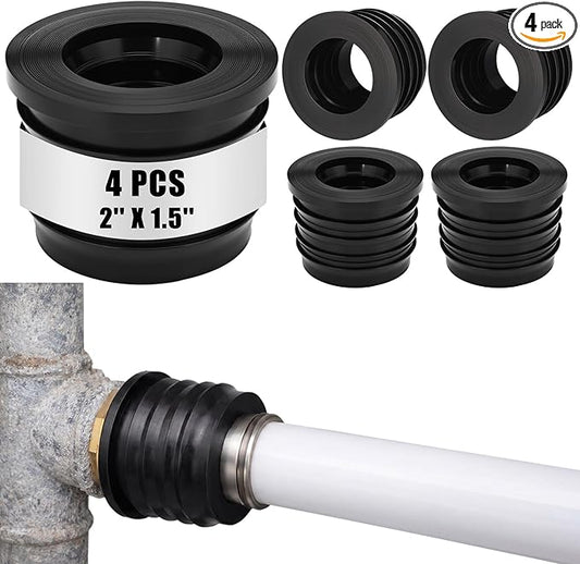 4 Pack 2'' to 1.5'' Cast Iron Hub to PVC Adapter Sewer Pipe Repair Kit Flexible Seal Fitting for Schedule Pipes Leak Resistant Corrosion Proof Durable