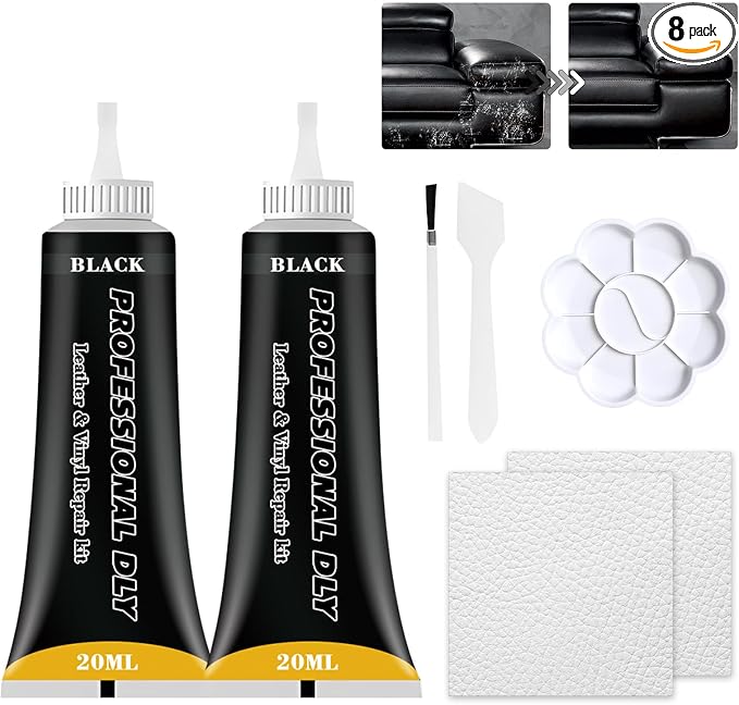 Black Leather Repair Kit for Furniture, Leather Couch Repair Kit for Car Interiors, Seats, Steering Wheel, Sofa, Shoes, Restore Leather Scratch, Tears & Burn Hole with Easy Instructions