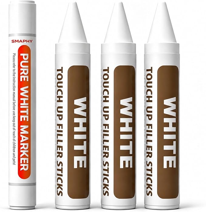 White Wood Filler Sticks 3 Pack – Wax Putty Repair Pen & Marker Kit to Fix Nail Holes, Scratches & Dings in Baseboard, Cabinet, Trim, Wall & Furniture, Renter-Friendly & Move-Out Essential, Pure White