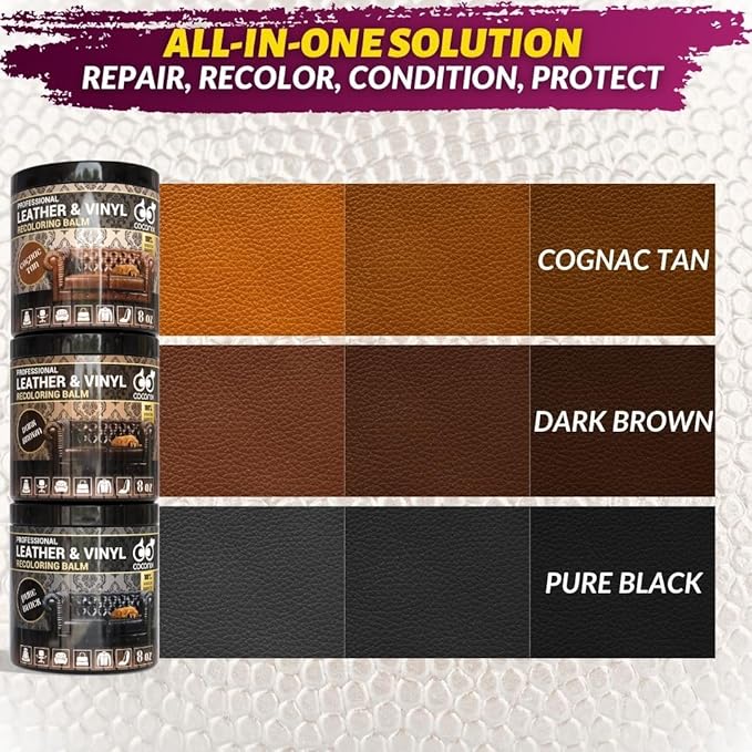 COCONIX Leather & Vinyl Recoloring Balm - Dark Brown | Restore Faded, Worn, and Peeling Leather and Vinyl on Sofas, Chairs, and Car Seats | Vibrant Colors with Simple Application