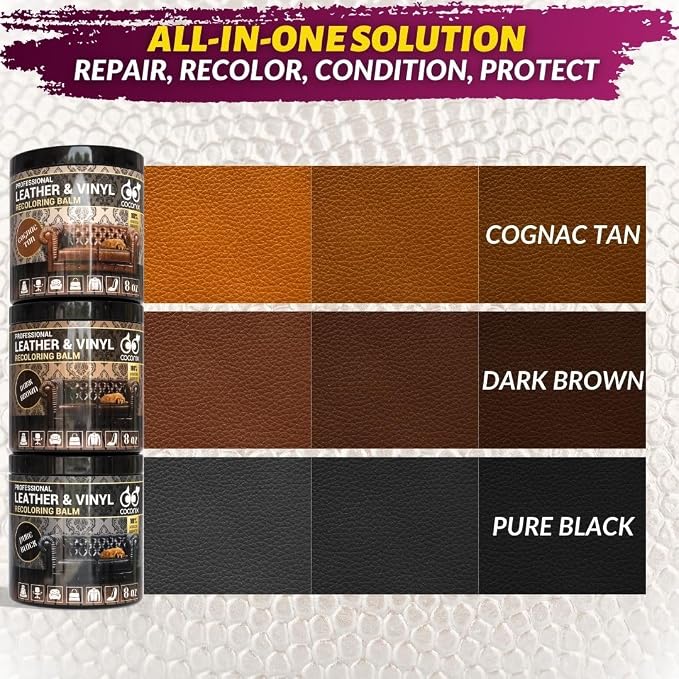 COCONIX Leather & Vinyl Recoloring Balm - Cognac Tan | Restore Faded, Worn, and Peeling Leather and Vinyl on Sofas, Chairs, and Car Seats | Vibrant Colors with Simple Application
