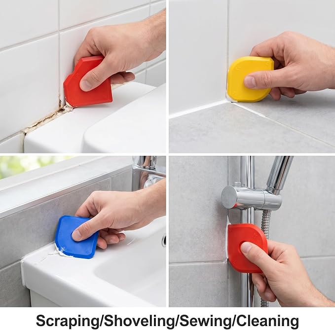15 PCS Caulking Tool Set, Silicone Sealant Finishing Tools Multi-edge Sealant Applicator Smoother Portable Sealants Scraper for Kitchen Bathroom Floor Window Sealants Sealing Sink (Red Yellow Blue)