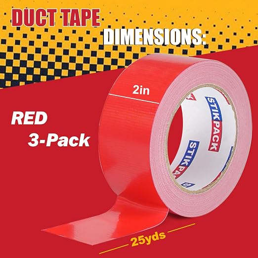 3 Rolls Red Duct Tape, Heavy Duty Strong Industrial Colored Duct Tape 9mil x 2inch x 25yds Flexible, No Residue, Waterproof and Tear by Hand, Multi-Use for Indoor & Outdoor Repairs