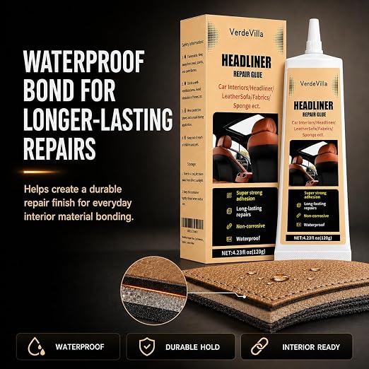 Headliner Repair Glue, Car Headliner Adhesive with Brush, Car Roof Liner Fabric Adhesive, Upholstery Glue for Cars,Headliner Repair Kit, Suitable for Automotive interiors, Fabric, Leather
