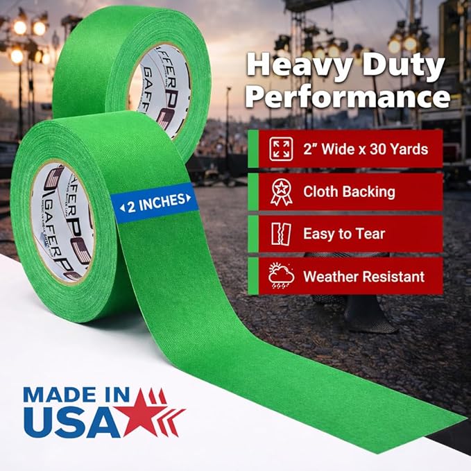 Green Screen Tape – Chroma Key Gaffer Tape for Photography, Video & Film – Non-Reflective Matte Finish, Residue-Free Removal, Strong Hold for Studio, Lighting & Background Setup (Green)
