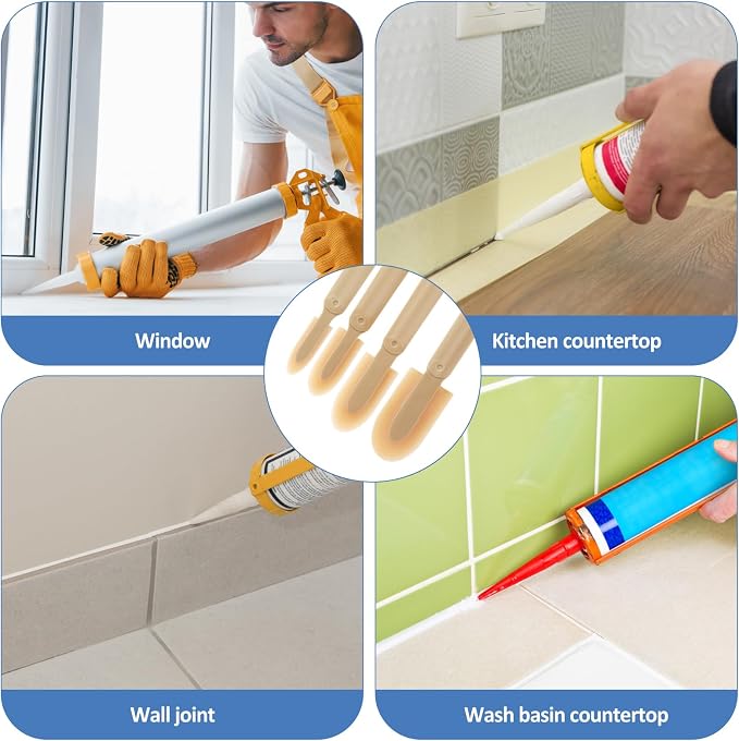 8Pcs Rubber Caulking Tool Kit, Reusable Caulk Finishing Tool, Grout Sealant Spatula Spreader Smoothing Tool, 4 Size Sealant Applicator Tool for Brick Skirting Kitchen, Bathroom, Window