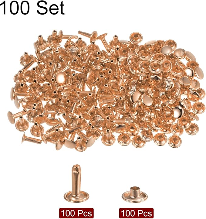 HARFINGTON 100 Sets Leather Rivets 12 x 9mm Metal Double Cap Rivet Snaps Studs Fasteners with 3pcs Setting Tools Rivets for Leather Craft DIY Repair Decoration, Light Gold Tone