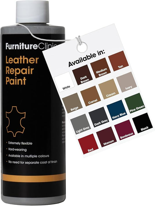 Furniture Clinic Leather Repair Paint | 2-in-1 Seal and Color | Use on Scratches, Tears, and Holes in Car Seats, Furniture | Quick and Easy Leather Repair Kit for Furniture (Light Grey, 500ml / 17oz)