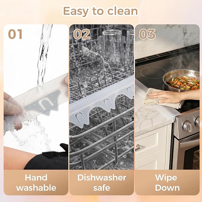 Silicone Stove Gap Covers with Stainless Steel, Oven Gap Filler Seals Gaps Between Stovetop and Counter, Stove Gap Guards Range Trim Kit, Easy to Clean Stove Gap Guard (Clear 2 Pack,25")