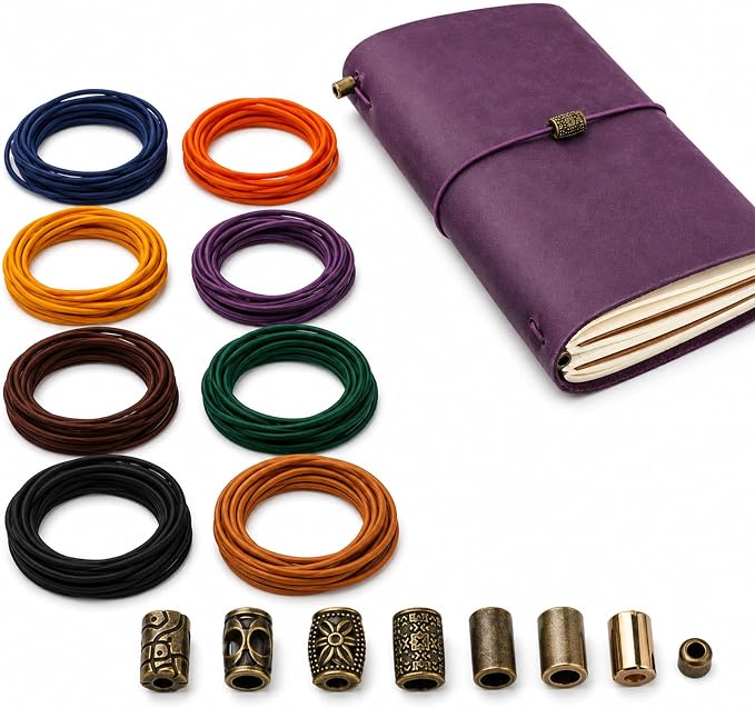 8 pcs Elastic Bands for TN Traveler Notebook,8.8 Yard Elastic Rubber Cords with 8 Decorative Toggles DIY Repair Kit for Refillable Leather Traveler's Journal