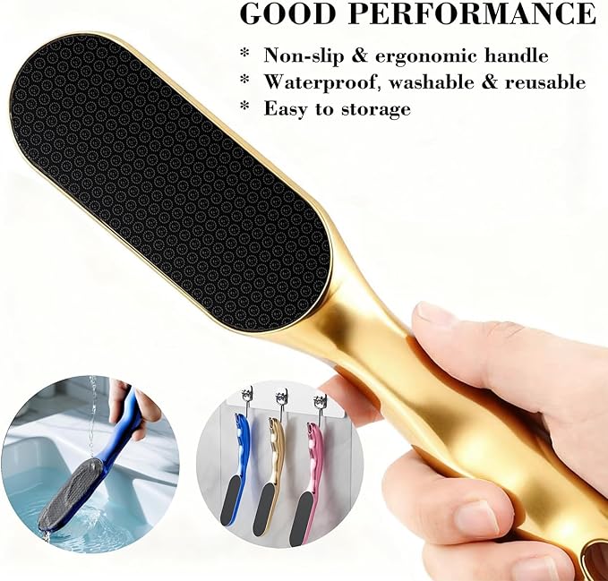 Nano Glass Foot File, Foot Callus Remover & Foot Scrubber for Smooth Feet, Professional Pedicure Tool (Heel Socks & Cracked Heel Stick Included), Gold