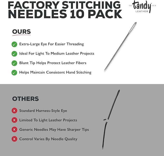 Tandy Leather Stitching Needle - Smooth Hand Sewing with Blunt Tip Control - Consistent Results for Crafting and Repair Projects - 10 Pack