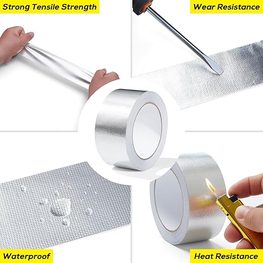 Aluminum Foil Heat Shield Tape 2inx66ft, Silver Heat ReflectiveTape, Fiberglass High Temp Tape for Exhaust, for Hose and Auto Use