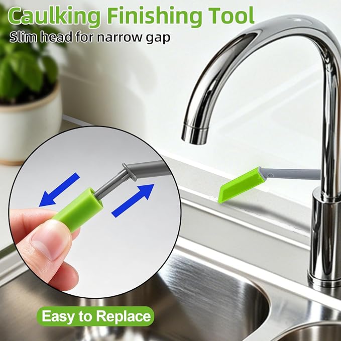 GOOPREEN 16pcs Silicone Caulking Tool Kit-Caulk Finishing Tool with 9 Replaceable Heads, Dual-End Caulk Remover Tool, 4pcs Caulk Smoothing Tool for Kitchen Window Sink Bathtub Toilet Bathroom Caulking