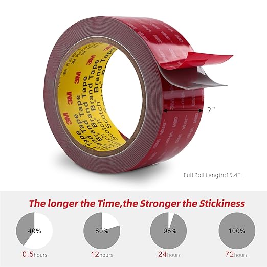 3M Double Sided Tape Heavy Duty 2" x 15.4Ft 2 Pack Mounting Tape Foam Tape Waterproof High Temperature Resistance for Indoor Outdoor Home Office Car Decor