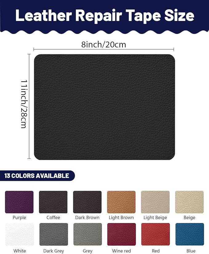 Leather Repair Patch Tape Kit,Self Adhesive Leather Repair for Sofa，Car Seat,Office Chair,Furniture,Jacket,Waterproof Strong Adhesive Vinyl Repair Kit. 8 in x 11 in,Black
