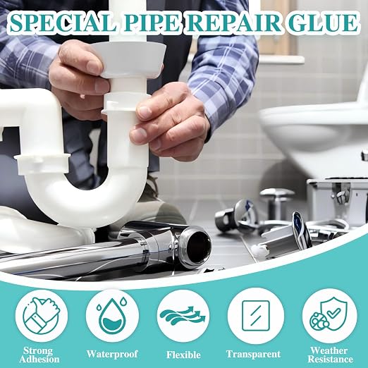 4OZ Clear PVC Drain Pipe Glue with Brush Applicator,Super Strong Waterproof Pipe Adhesive for PVC,PP,ABS,Acrylic & EVA Foam Repair