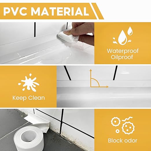 White Caulk Tape, 2 Rolls Waterproof Self Adhesive Bathroom Caulk Strip, 1.5" x 10.5Ft Caulking Sealant Tape for Kitchen Sink, Bathtub, Toilet Base and Wall Edge with Sealing Tool