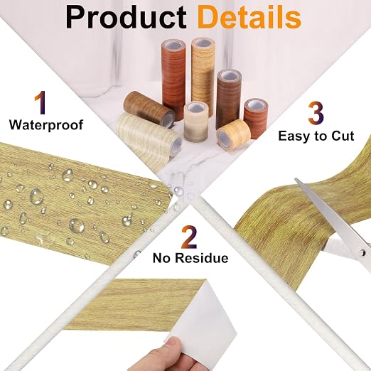 PATIKIL Wood Grain Tape 2.2" x 15 Ft, Self-Adhesive Wood Texture Repair Tape Realistic Wooden Effect Patch for Furniture Cabinets Floor Walls, Brown Oak