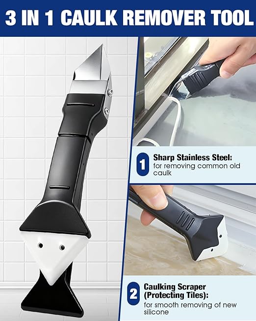 Caulk Remover, Silicone Caulk Remover, Stronger and Specialized Formula, Safer Around Family, with 3 in 1 Remove Scraper, Easily Remove from Surfaces Like Bathtubs, Showers, Windows, Kitchens, 200ml