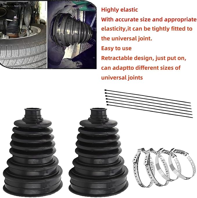 2PCS Silicone CV Boot Repair Kit with Expander Tool and 4 Stainless Steel Clamps Fits for 2.41" 2.81" 3.43" Calibers CV Axle and Tie Rod Joint Universal CV Joint Boot Dustproof and Waterproof