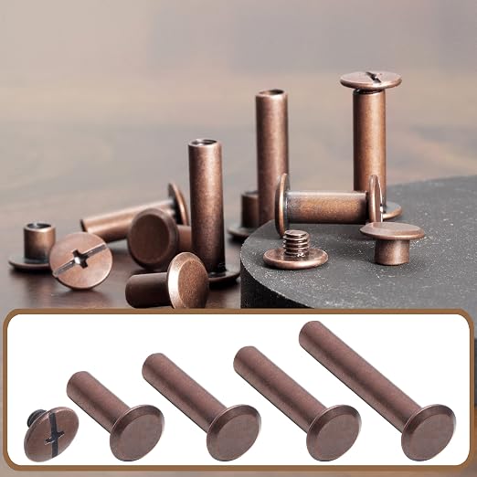 YORANYO 70Sets Chicago Screws Leather Rivets Assorted Screw Rivets Chicago Binding Screws for Decorate and Repair Leather Craft Belt Bag Shoes Purse Bookbinding (Antique Copper, M5*15,18,20,25)