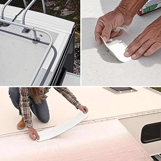 RV Roof Tape White,6 Inch X 50 Feet RV Sealant Tape with Rubber Roller,Camper Roofing Repair Sealant Tape, Waterproof Leak Tape for RV Repair,UV Resistant, Weatherproof, for Boat Sealing, Camper