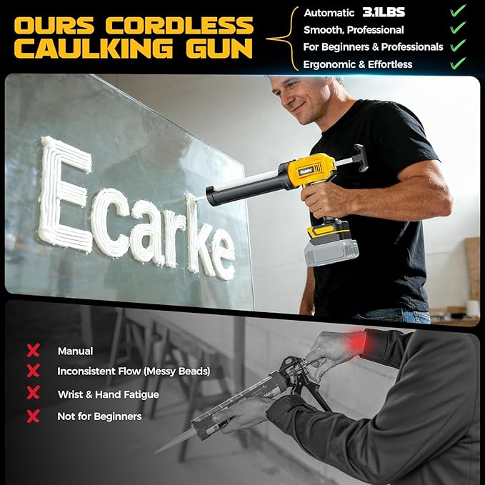 Cordless Caulking Gun Compatible with DeWalt 20V Battery (Tool Only), 10oz Electric Caulking Gun with Adjustable Speed, 9Pcs Caulk Remover Tool, Ecarke Cordless Silicone Gun for Filling, Sealing