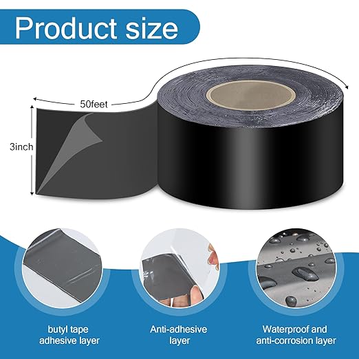 Butyl Adhesive Tape 3''x50', 4 Pack Deck Joist Tape for Decking Protection, Waterproof Joist Tape- Ideal for Wood & Metal, Outdoor Construction Use