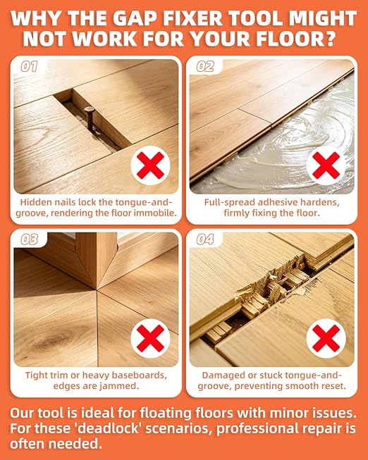LOVECO Floor Gap Fixer Tool, Heavy Duty Suction Cup for Laminate & Vinyl Plank Repair, Solid Iron Body with Dual 45° Striking Surfaces, Includes 6 Sticky Pads, Gap Cleaning Blade & Microfiber Cloth